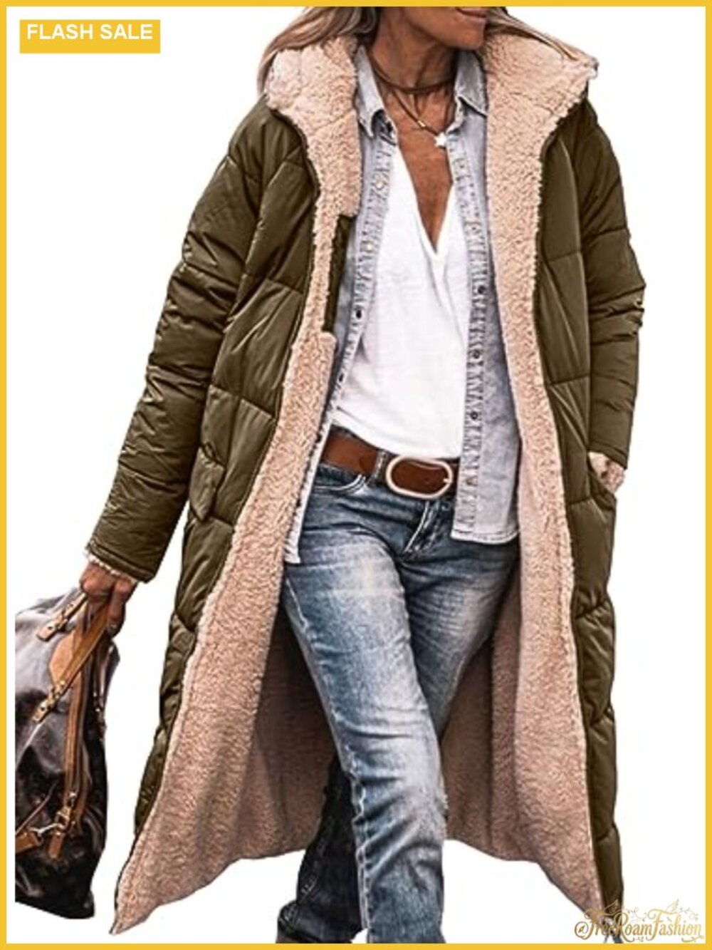 Women's Winter Fleece Warm Long Coat Full Zip Hooded Puffer Jacket